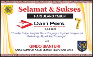 Iklan Ucapan Selamat HUT Dairi Pers ke 7 Dari Kepala Desa Adian Gupa Kab. Dairi