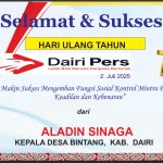 Iklan Ucapan Selamat HUT Dairi Pers ke 7 Dari Kepala Desa Bintang Kab. Dairi