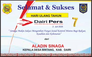 Iklan Ucapan Selamat HUT Dairi Pers ke 7 Dari Kepala Desa Bintang Kab. Dairi