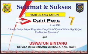 Iklan Ucapan Selamat HUT Dairi Pers ke 7 Dari Kepala Desa Bintang Mersada Kab. Dairi
