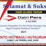 Iklan Ucapan Selamat HUT Dairi Pers ke 7 Dari Camat Lae Parira Kab. Dairi
