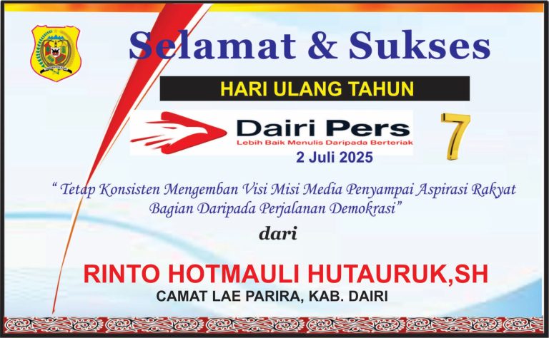 Iklan Ucapan Selamat HUT Dairi Pers ke 7 Dari Camat Lae Parira Kab. Dairi