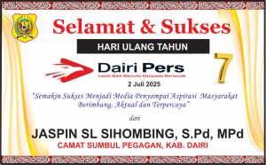 Iklan Ucapan Selamat HUT Dairi Pers ke 7 Dari Camat Sumbul Pegagan Kab. Dairi