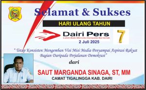 Iklan Ucapan Selamat HUT Dairi Pers ke 7 Dari Camat Tigalingga Kab. Dairi