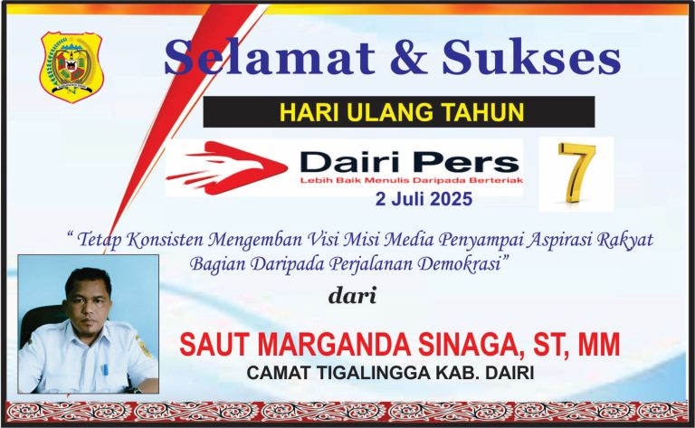 Iklan Ucapan Selamat HUT Dairi Pers ke 7 Dari Camat Tigalingga Kab. Dairi