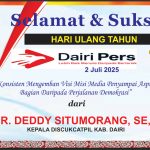 Iklan Ucapan Selamat HUT Dairi Pers ke 7 Dari Kepala Disduk Capil Kab. Dairi
