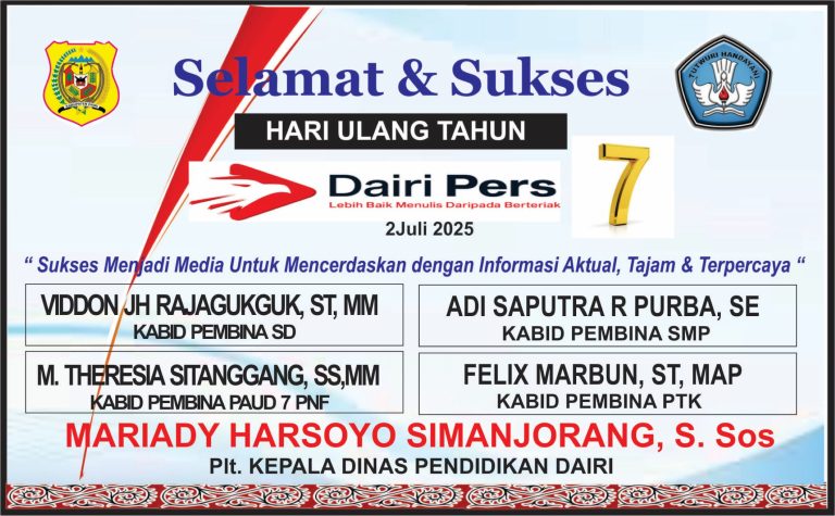 Iklan Ucapan Selamat HUT Dairi Pers ke 7 Dari Dinas Pendidikan Kab. Dairi