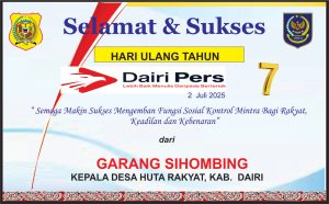 Iklan Ucapan Selamat HUT Dairi Pers ke 7 Dari Kepala Desa Huta Rakyat Kab. Dairi
