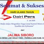 Iklan Ucapan Selamat HUT Dairi Pers ke 7 Dari Kepala Desa Lae Hole I Kab. Dairi