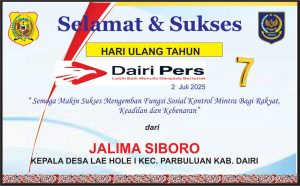 Iklan Ucapan Selamat HUT Dairi Pers ke 7 Dari Kepala Desa Lae Hole I Kab. Dairi