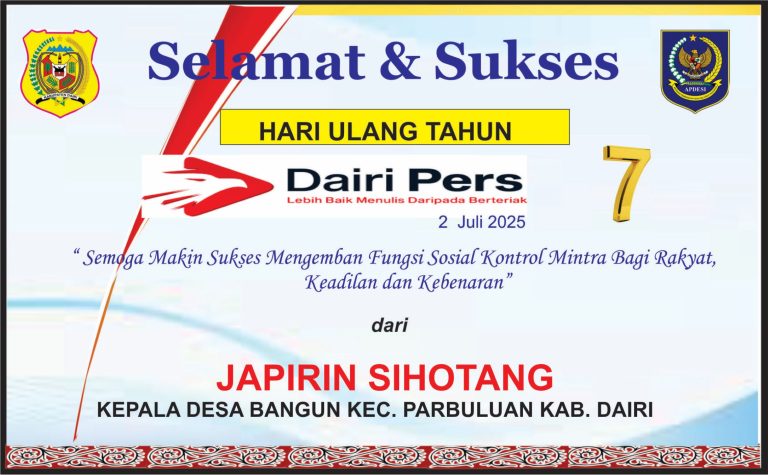 Iklan Ucapan Selamat HUT Dairi Pers ke 7 Dari Kepala Bangun Kab. Dairi