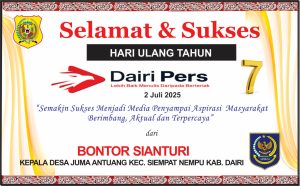 Iklan Ucapan Selamat HUT Dairi Pers ke 7 Dari Kepala Desa Juma Antuang Kab. Dairi