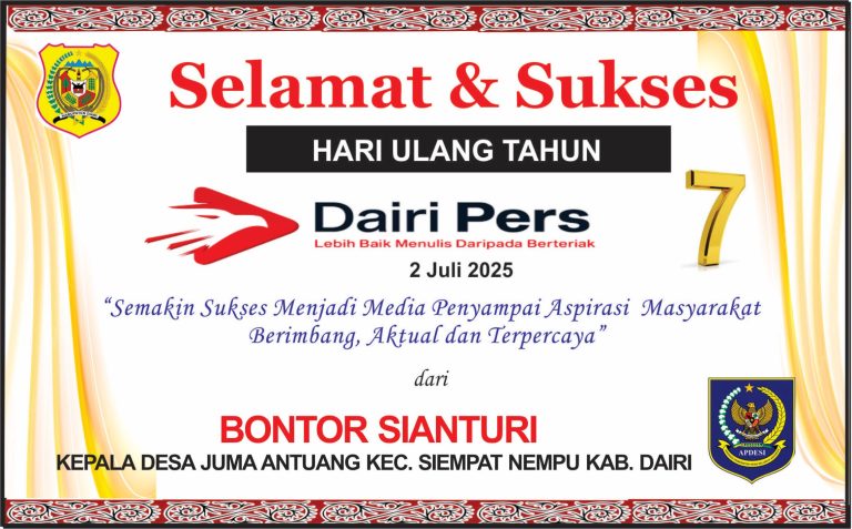 Iklan Ucapan Selamat HUT Dairi Pers ke 7 Dari Kepala Desa Juma Antuang Kab. Dairi