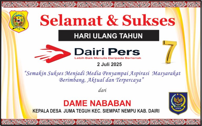 Iklan Ucapan Selamat HUT Dairi Pers ke 7 Dari Kepala Desa Juma Teguh Kab. Dairi