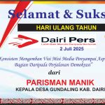 Iklan Ucapan Selamat HUT Dairi Pers ke 7 Dari Kepala Desa Gundaling, Dairi