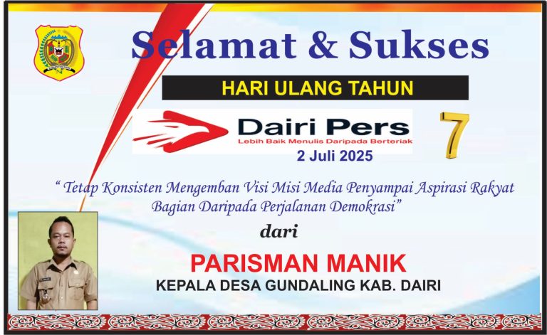 Iklan Ucapan Selamat HUT Dairi Pers ke 7 Dari Kepala Desa Gundaling, Dairi