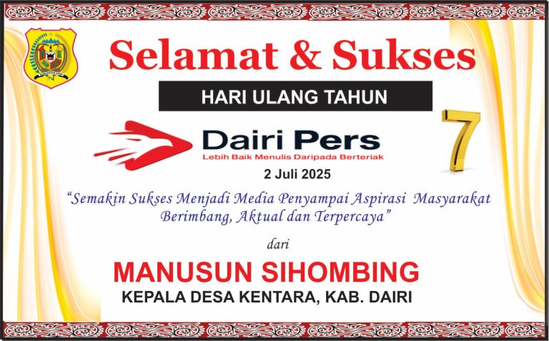 Iklan Ucapan Selamat HUT Dairi Pers ke 7 Kepala Desa Kentara , Dairi