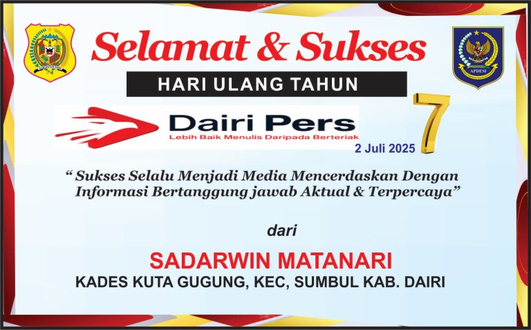 Iklan Ucapan Selamat HUT Dairi Pers ke 7 Dari Kepala Kuta Gugung Kab. Dairi