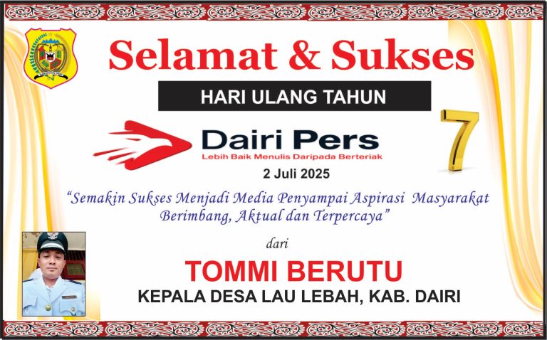 Iklan Ucapan Selamat HUT Dairi Pers ke 7 dari Kepala Desa Lau Lebah, Dairi