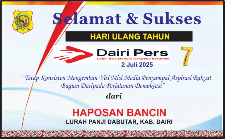 Iklan Ucapan Selamat HUT Dairi Pers ke 7 Dari Lurah Panji Dabutar Kab. Dairi