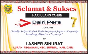 Iklan Ucapan Selamat HUT Dairi Pers ke 7 Dari Lurah Pegagan I Kab. Dairi