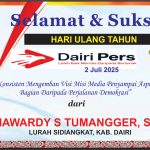 Iklan Ucapan Selamat HUT Dairi Pers ke 7 Dari Lurah Sidiangkat Kab. Dairi