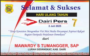 Iklan Ucapan Selamat HUT Dairi Pers ke 7 Dari Lurah Sidiangkat Kab. Dairi