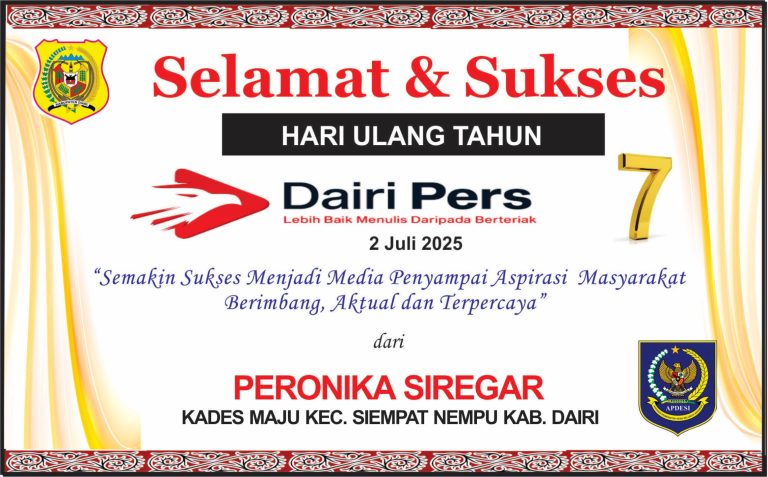 Iklan Ucapan Selamat HUT Dairi Pers ke 7 Dari Kepala Desa Maju Kab. Dairi