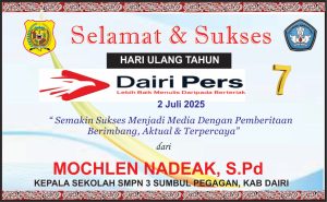 Iklan Ucapan Selamat HUT Dairi Pers ke 7 Kepala SMPN 3 Sumbul, Dairi