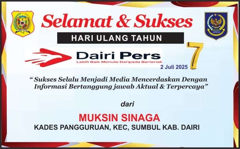 Iklan Ucapan Selamat HUT Dairi Pers ke 7 Dari Kepala Desa Pangguruan Kab. Dairi