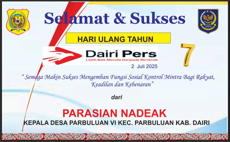 Iklan Ucapan Selamat HUT Dairi Pers ke 7 Dari Kepala Desa Parbuluan VI Kab. Dairi