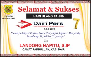 Iklan Ucapan Selamat HUT Dairi Pers ke 7 Camat Parbuluan, Kab. Dairi