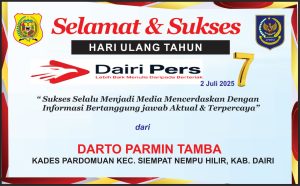 Iklan Ucapan Selamat HUT Dairi Pers ke 7 Dari Kepala Desa Pardomuan Kab. Dairi