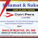 Iklan Ucapan Selamat HUT Dairi Pers ke 7 Dari Direktur PDAM Lae Nciho Kab. Dairi