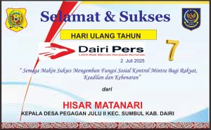 Iklan Ucapan Selamat HUT Dairi Pers ke 7 Dari Kepala Desa Pegagan Julu II Kab. Dairi