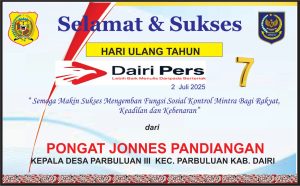 Iklan Ucapan Selamat HUT Dairi Pers ke 7 Dari Kepala Desa Parbuluan III Kab. Dairi