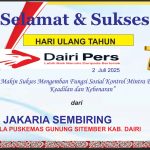 Iklan Ucapan Selamat HUT Dairi Pers ke 7 Dari Kepala Puskesmas Gunung Sitember Kab. Dairi