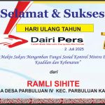 Iklan Ucapan Selamat HUT Dairi Pers ke 7 Dari Kepala Desa Parbuluan IV Kab. Dairi