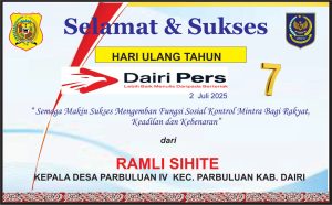 Iklan Ucapan Selamat HUT Dairi Pers ke 7 Dari Kepala Desa Parbuluan IV Kab. Dairi