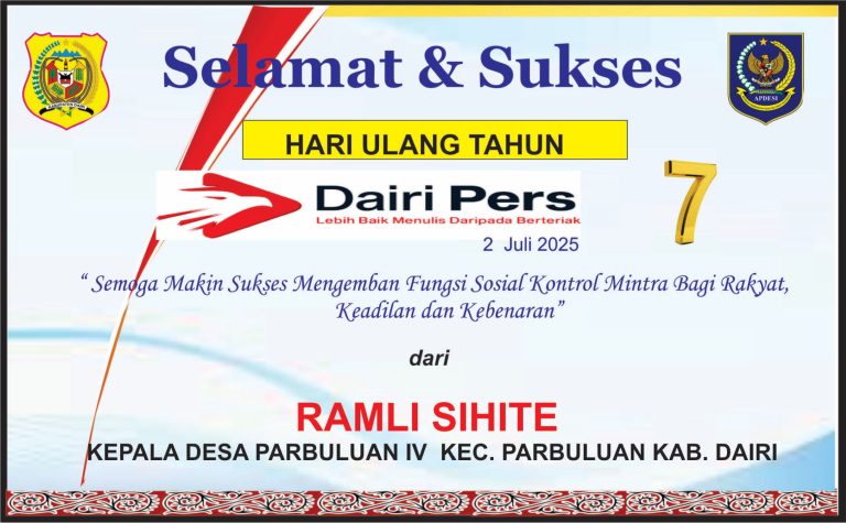Iklan Ucapan Selamat HUT Dairi Pers ke 7 Dari Kepala Desa Parbuluan IV Kab. Dairi
