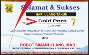 Iklan Ucapan Selamat HUT Dairi Pers ke 7 Dari Kepala Dinas Pertanian Kab. Dairi
