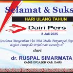 Iklan Ucapan Selamat HUT Dairi Pers ke 7 Dari Kepala DP3A2KB Kab. Dairi