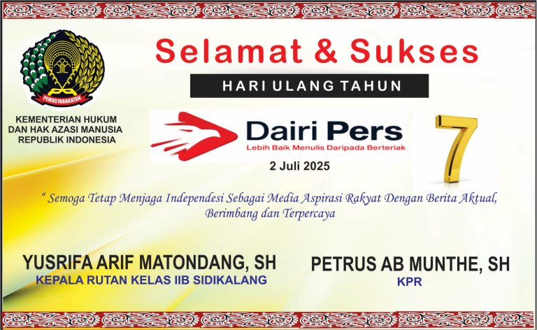 Iklan Selamat HUT Dairi Pers ke 7 dari Rutan Kelas II B Sidikalang