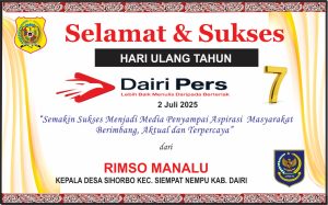 Iklan Ucapan Selamat HUT Dairi Pers ke 7 Dari Kepala Desa Sihorbo Kab. Dairi