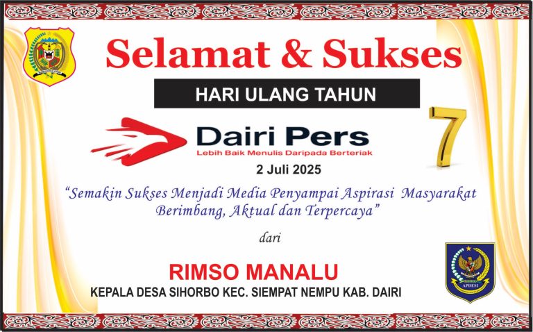 Iklan Ucapan Selamat HUT Dairi Pers ke 7 Dari Kepala Desa Sihorbo Kab. Dairi