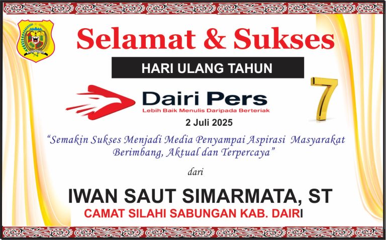 Iklan Ucapan Selamat HUT Dairi Pers ke 7 dari Camat Silahi Sabungan