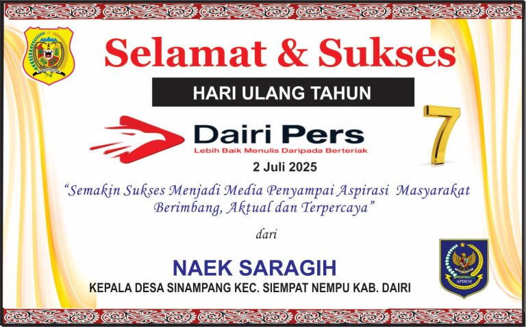 Iklan Ucapan Selamat HUT Dairi Pers ke 7 Dari Kepala Desa Sinampang Kab. Dairi