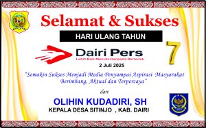 Iklan Ucapan Selamat HUT Dairi Pers ke 7 Dari Kepala Desa Sitinjo Kab. Dairi