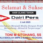 Iklan Ucapan Selamat HUT Dairi Pers ke 7 Kepala SMPN 2 Sumbul, Dairi