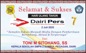 Iklan Ucapan Selamat HUT Dairi Pers ke 7 Kepala SMPN 2 Sumbul, Dairi